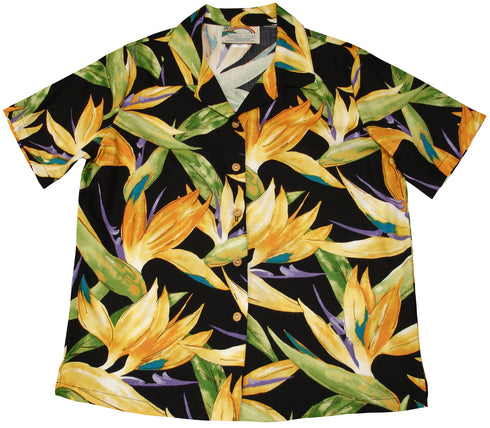 Watercolor Bird of Paradise Women's Hawaiian Camp Shirt